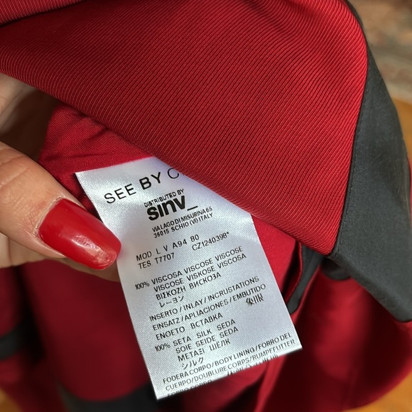 LAST CHANCE🚨 NWT See by Chloé Burgundy/Black Color Block Midi Dress - Picture 12 of 13